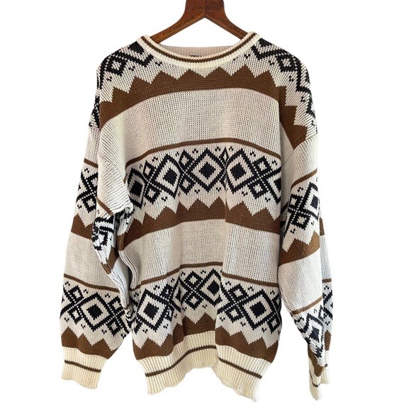 Vintage Oversized Slouchy Knit Crewneck Grandpa Dad Sweater Light Academia - Picture 2 of 8